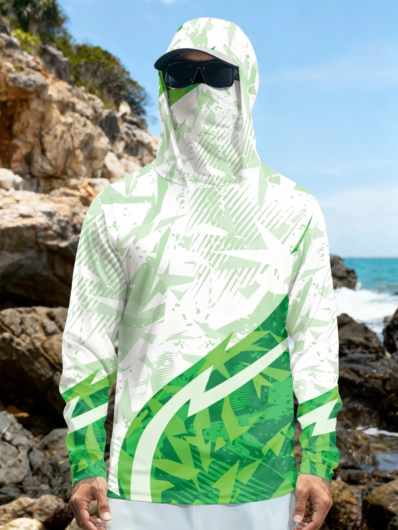 Hiking - Heren visshirt met capuchon, UPF-zonbescherming, lange